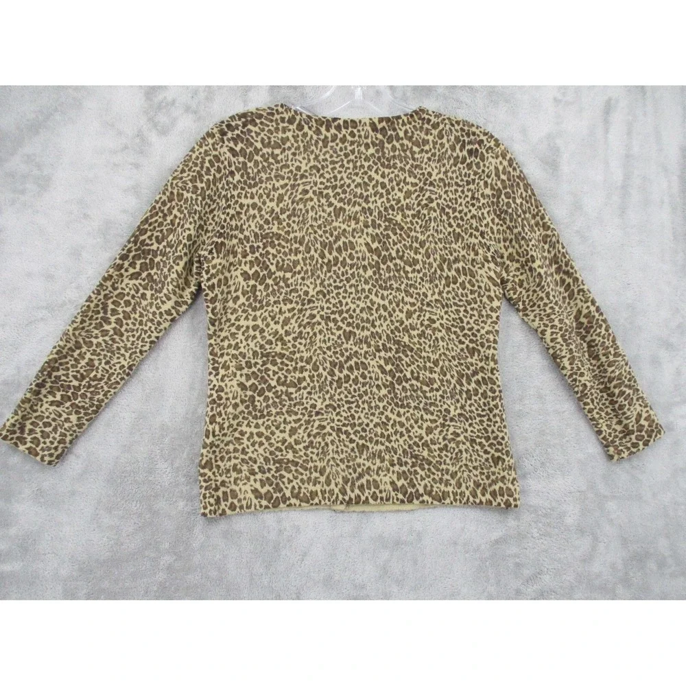 Garnet Hill Sweater XS Cardigan Merino Wool Animal Print Button Front Statement